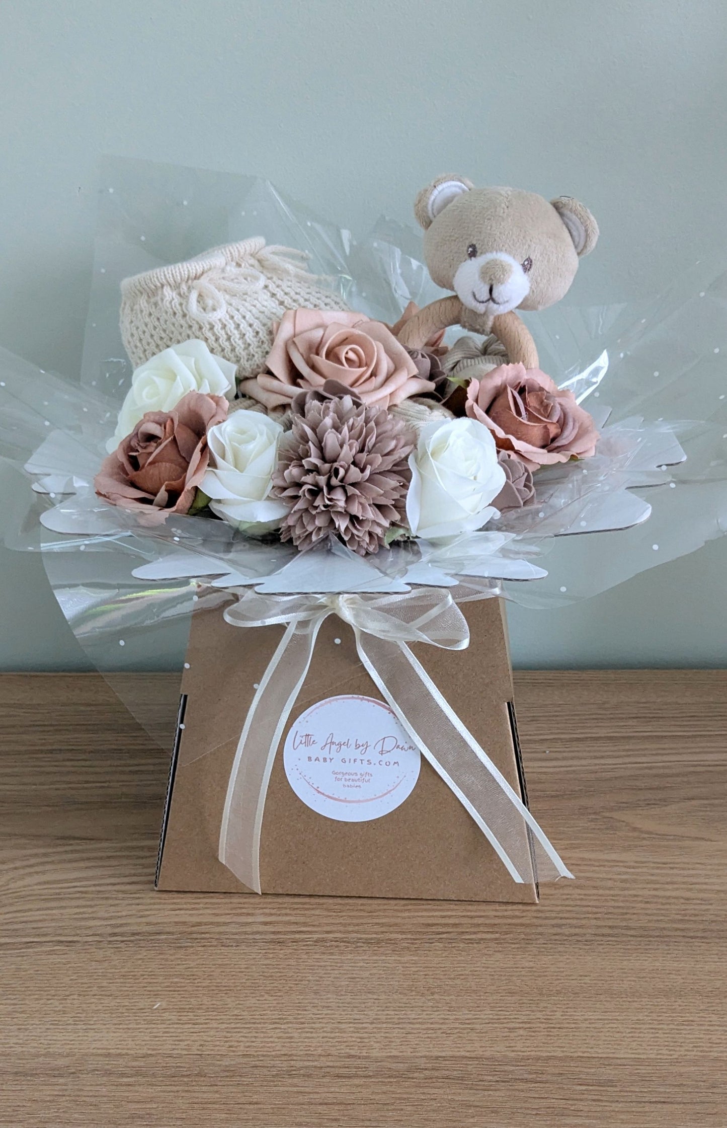 Teddy Bear Theme Neutral Baby Clothes Bouquet