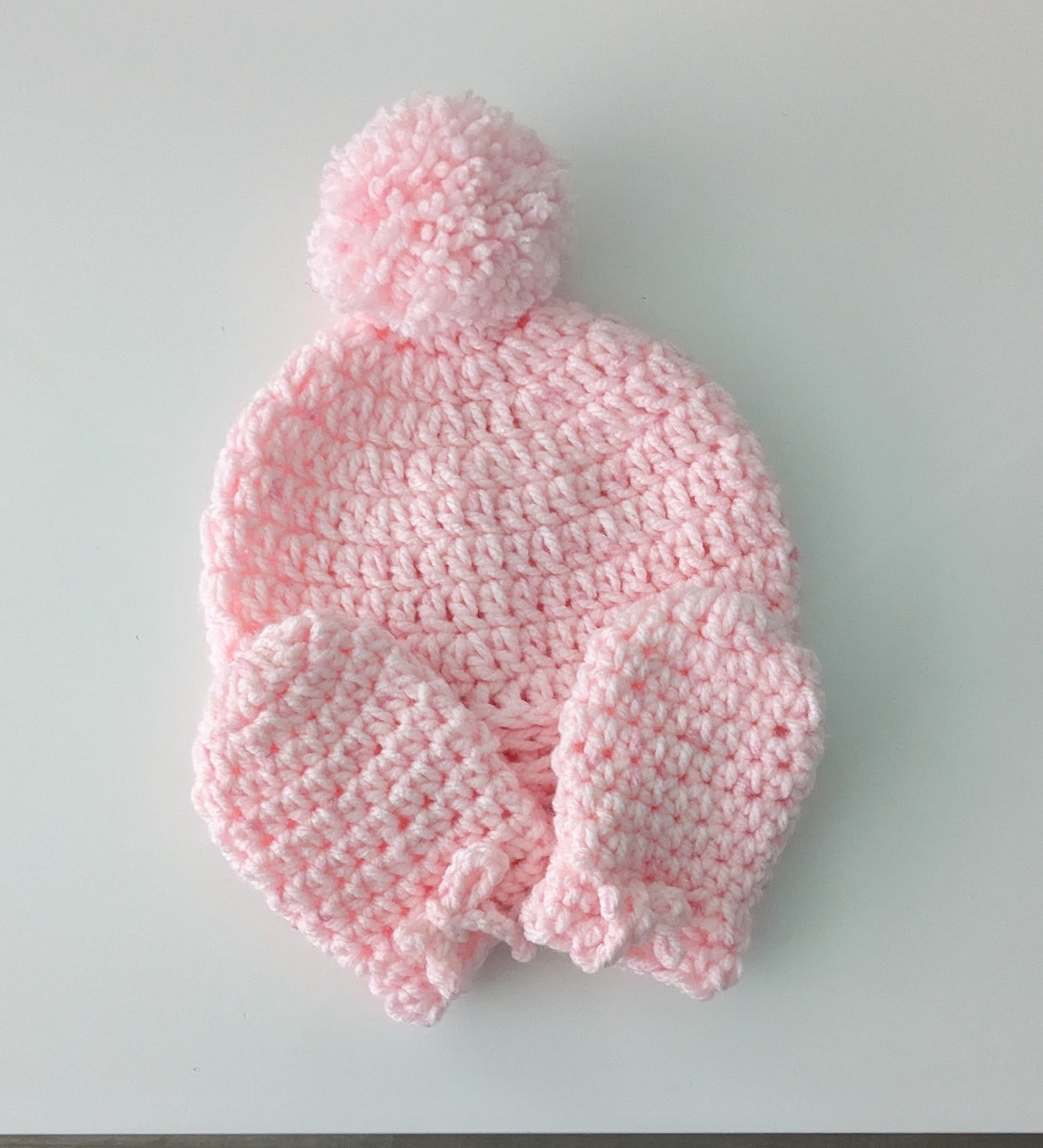Baby Pink Teddy Bear or Pom-Pom hat and Mittens Set