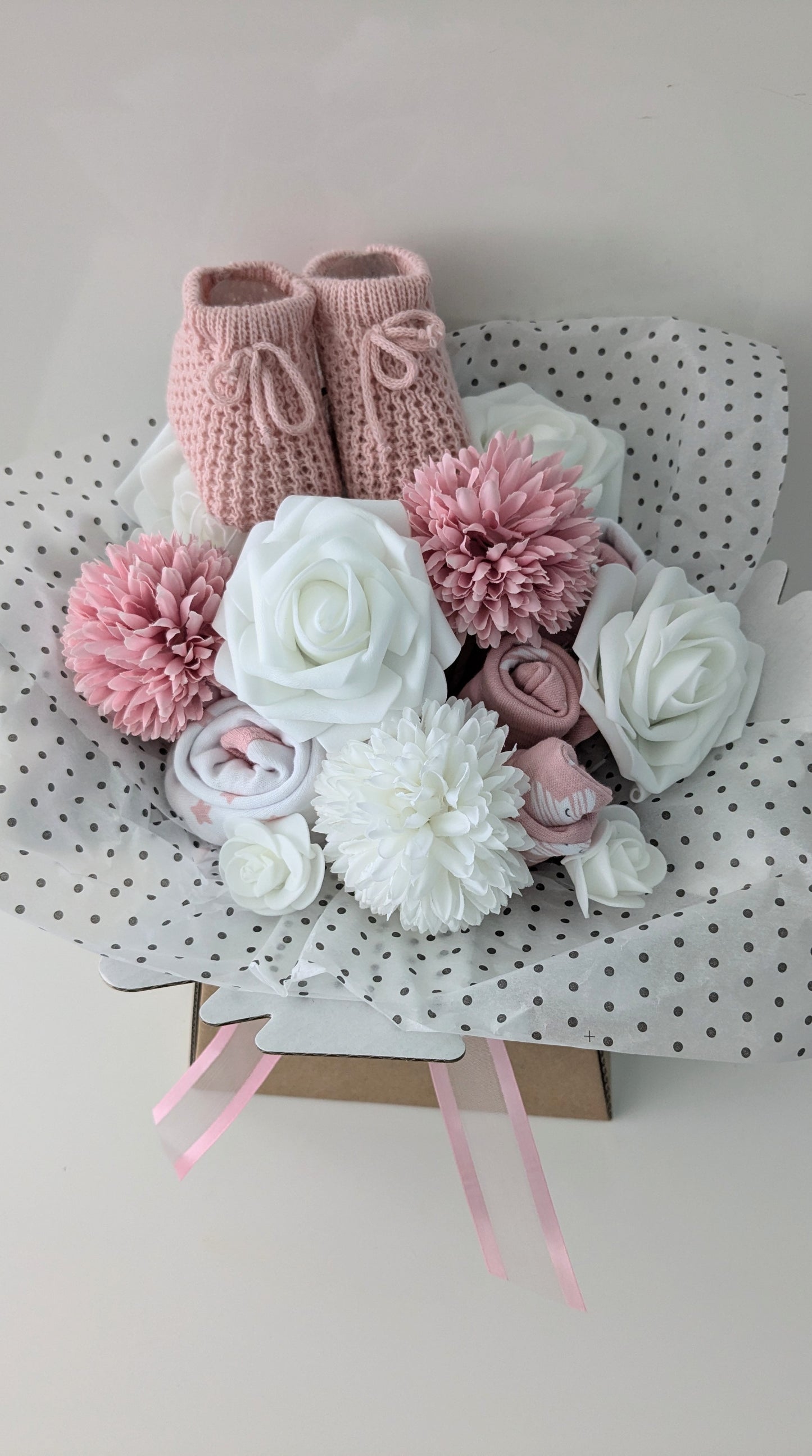 Dusky Pink Baby Clothes Bouquet - 5 piece clothing set