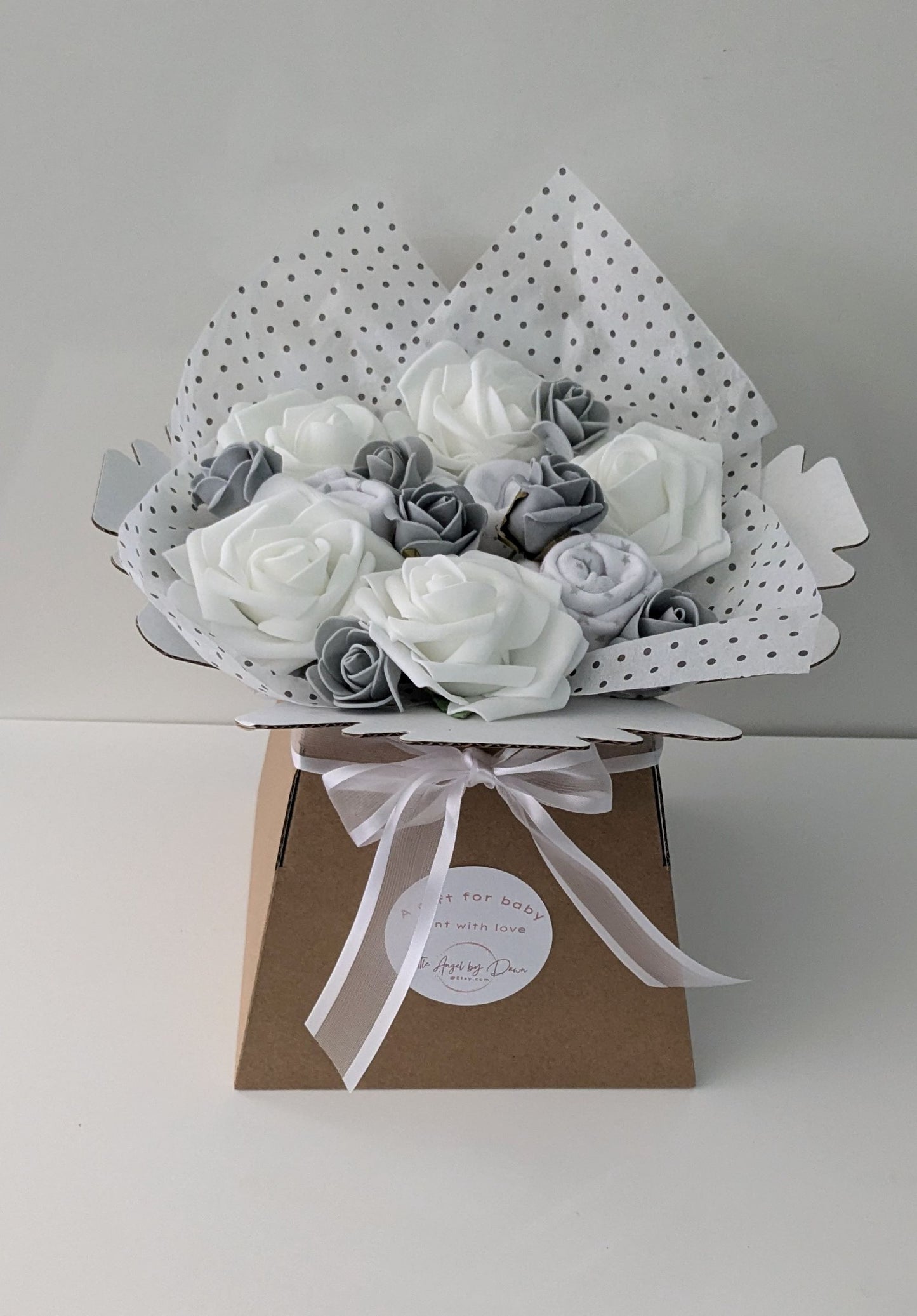 Baby Gift Bouquet in Grey and White - 5 piece clothing set