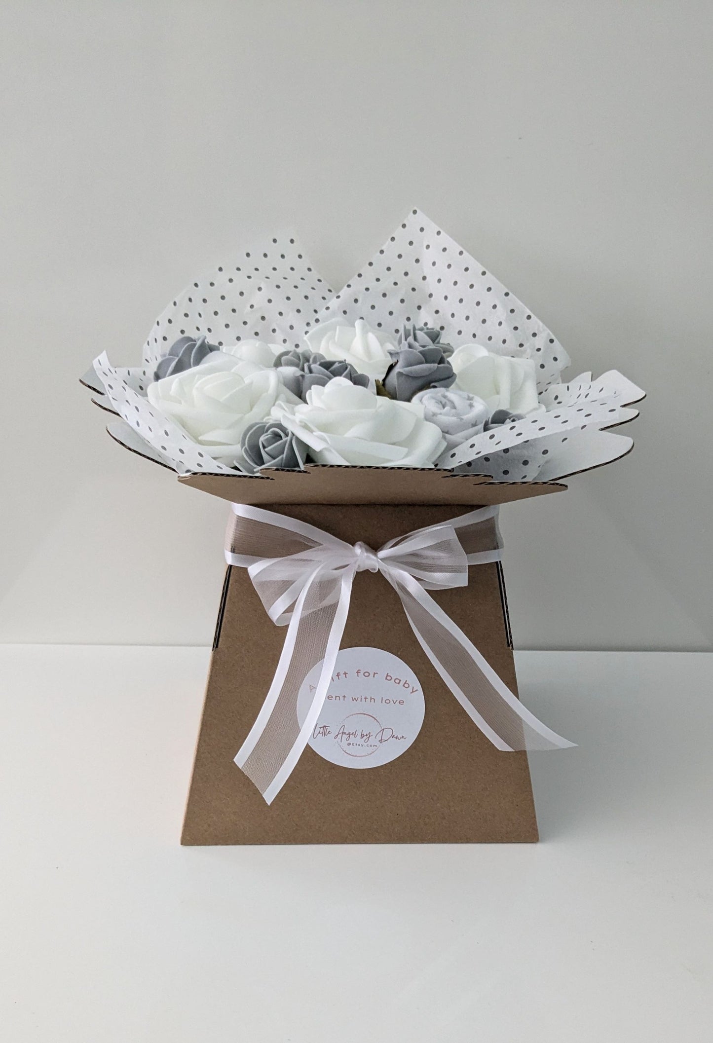 Baby Gift Bouquet in Grey and White - 5 piece clothing set