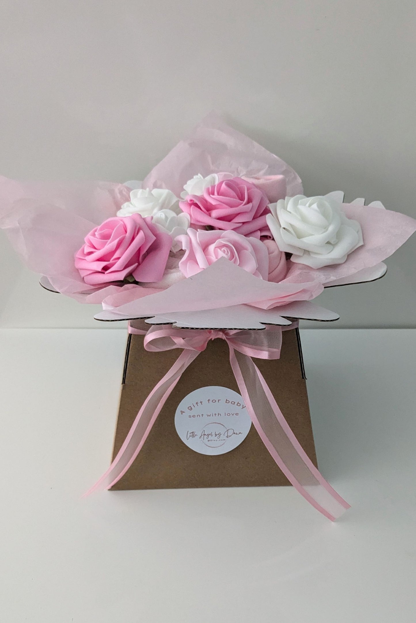 Pink Baby Clothes Bouquet with 5-Piece Layette Clothing Set.