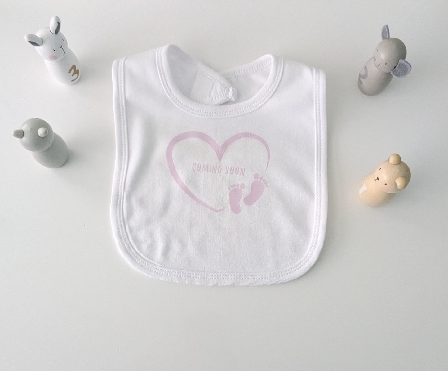 Coming Soon Pregnancy Announcement Photo Prop on a Baby Bib or Bodysuit