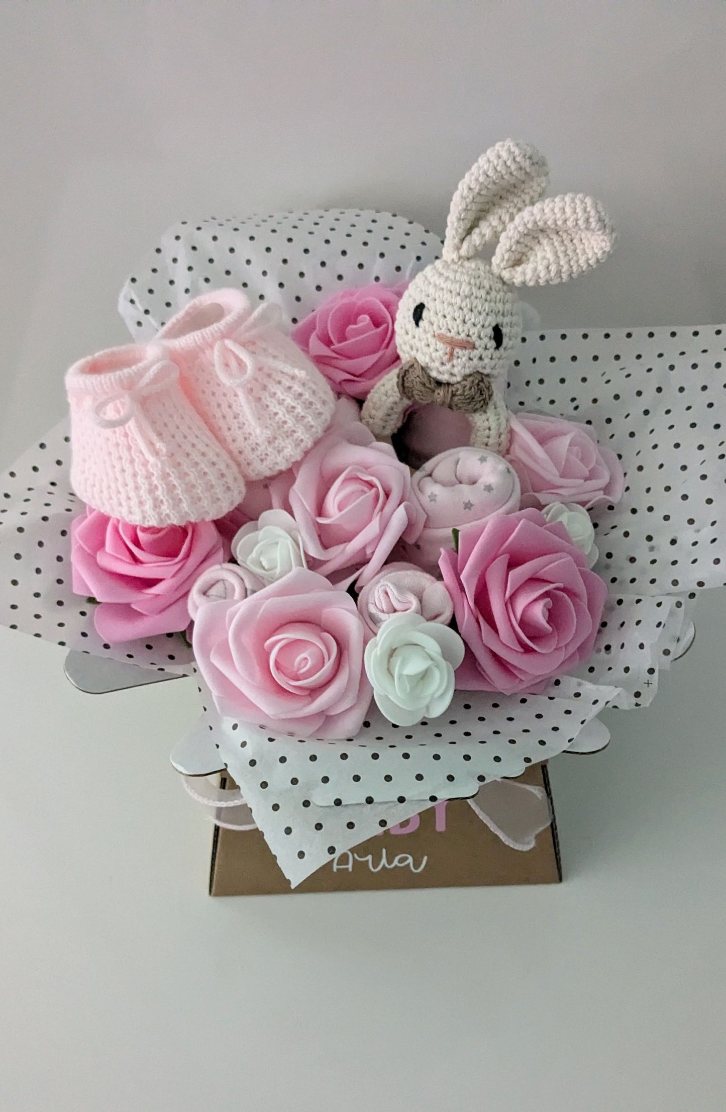 Personalised Pink Baby Clothes Bouquet Gift - 2-in-1 New Mum & Baby Gift