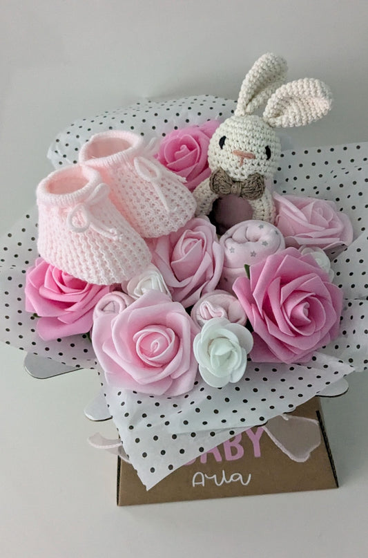 Personalised Pink Baby Clothes Bouquet Gift - 2-in-1 New Mum & Baby Gift