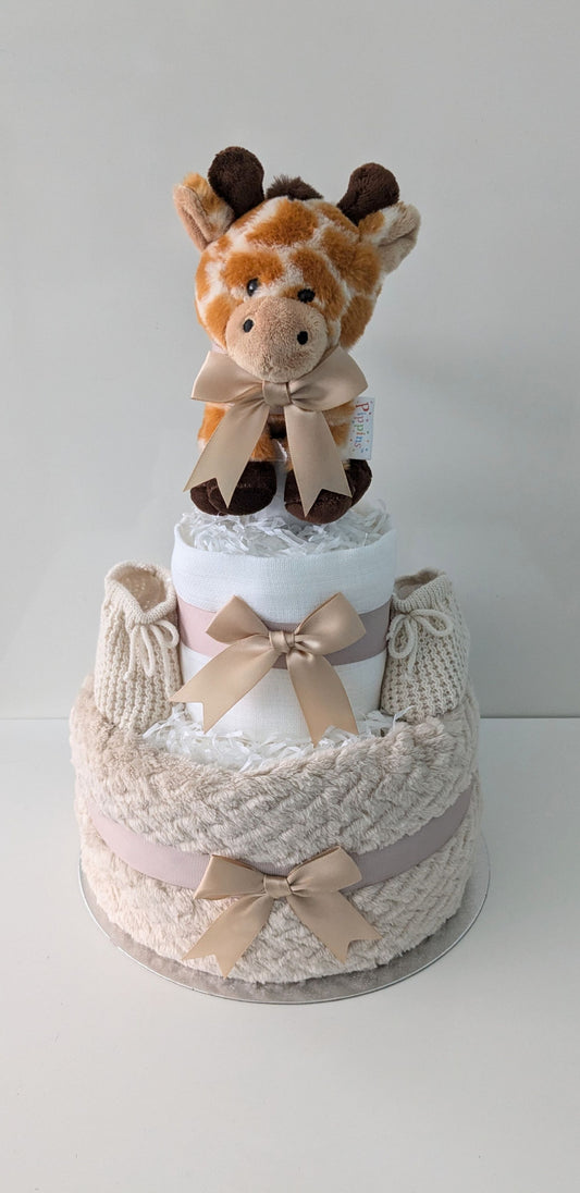 Neutral Beige Giraffe Nappy Cake Gift