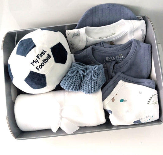 My First Football Baby Gift Hamper in Dusky Blue