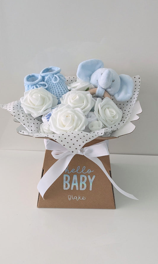 Blue and White Baby Clothes Bouquet New Mum and Baby Gift