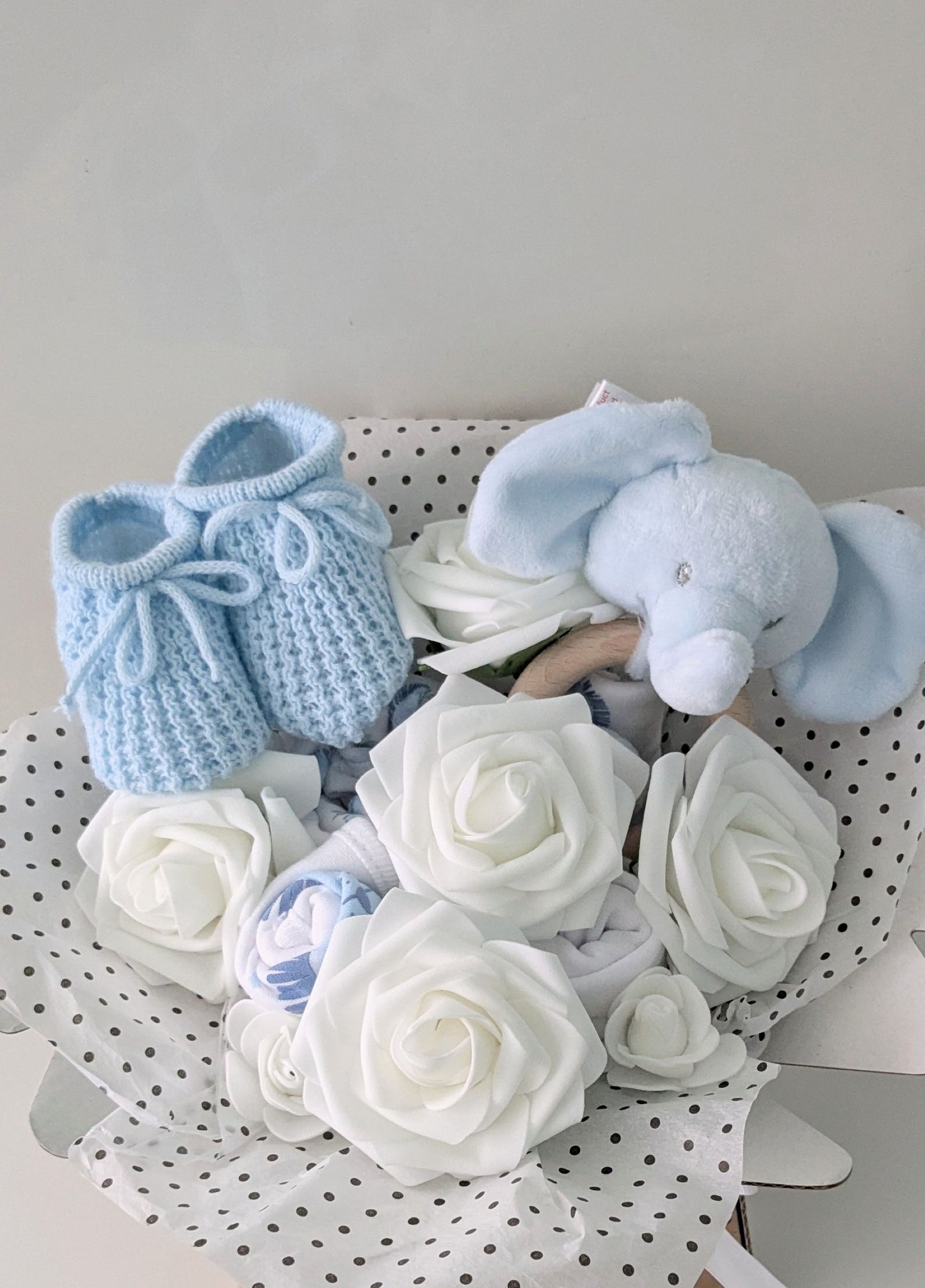 Blue and White Baby Clothes Bouquet New Mum and Baby Gift