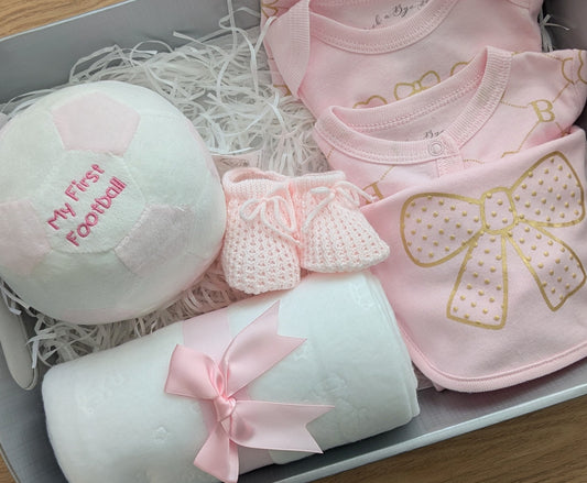 Baby First Football Gift Hamper in Baby Pink
