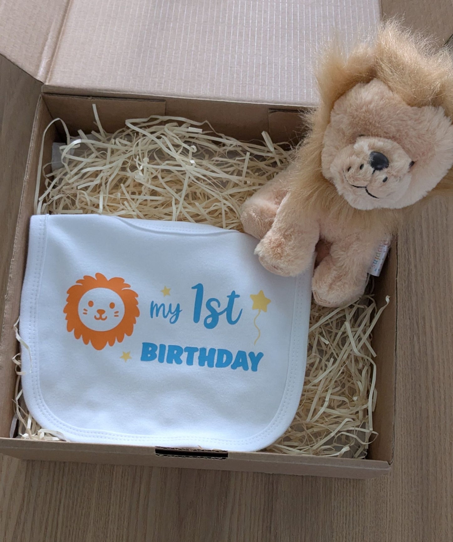 1st Birthday Gift Box - Blue with Teddy Bear or Lion