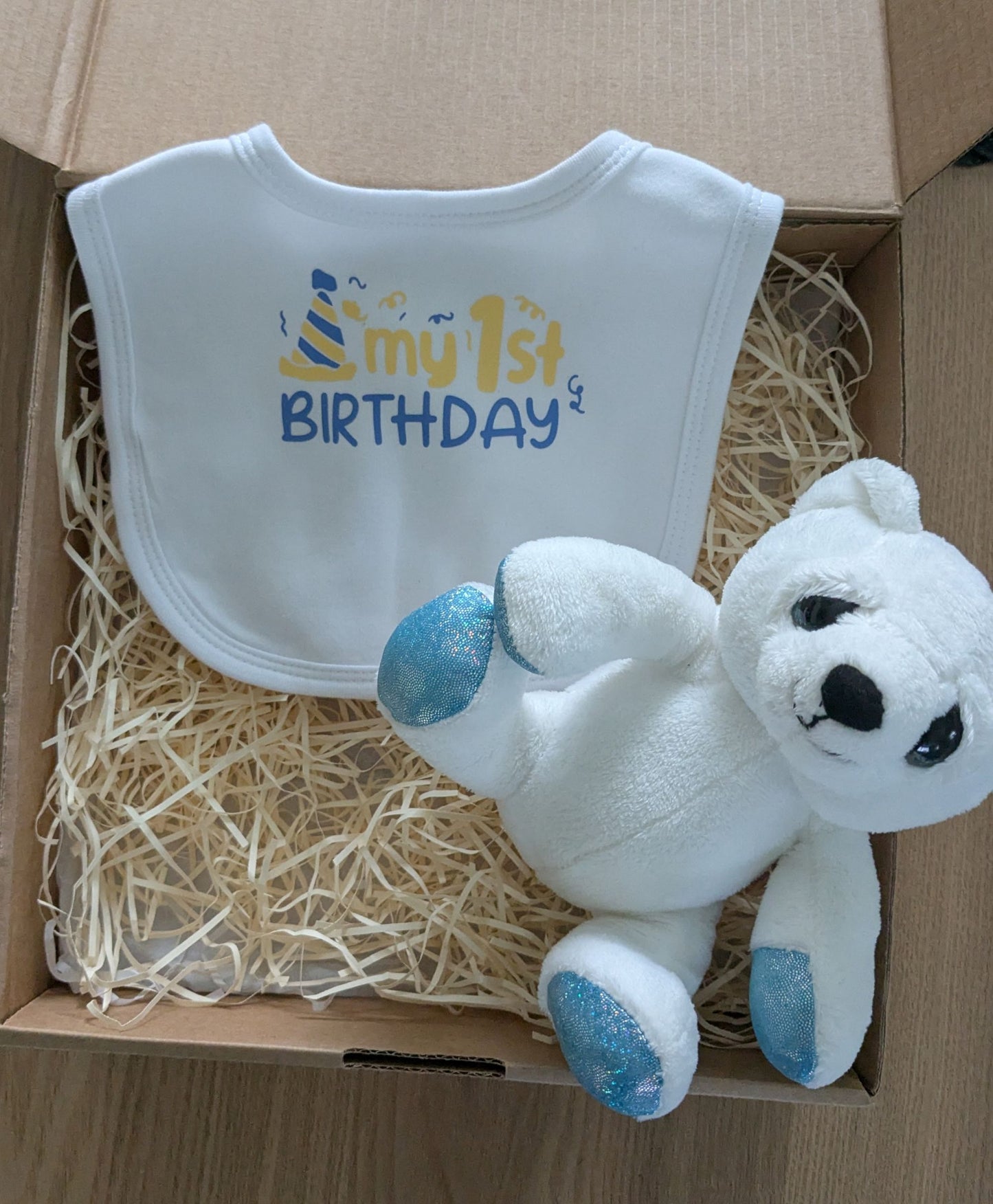 1st Birthday Gift Box - Blue with Teddy Bear or Lion