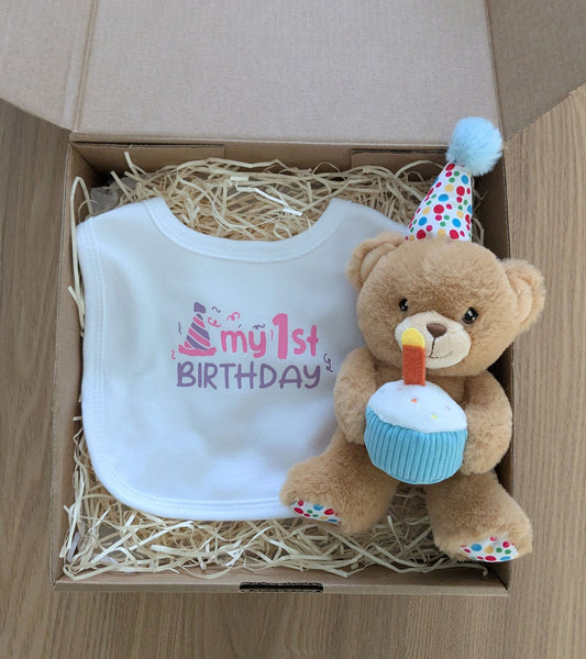 1st Birthday Gift Box - Pink with Teddy Bear