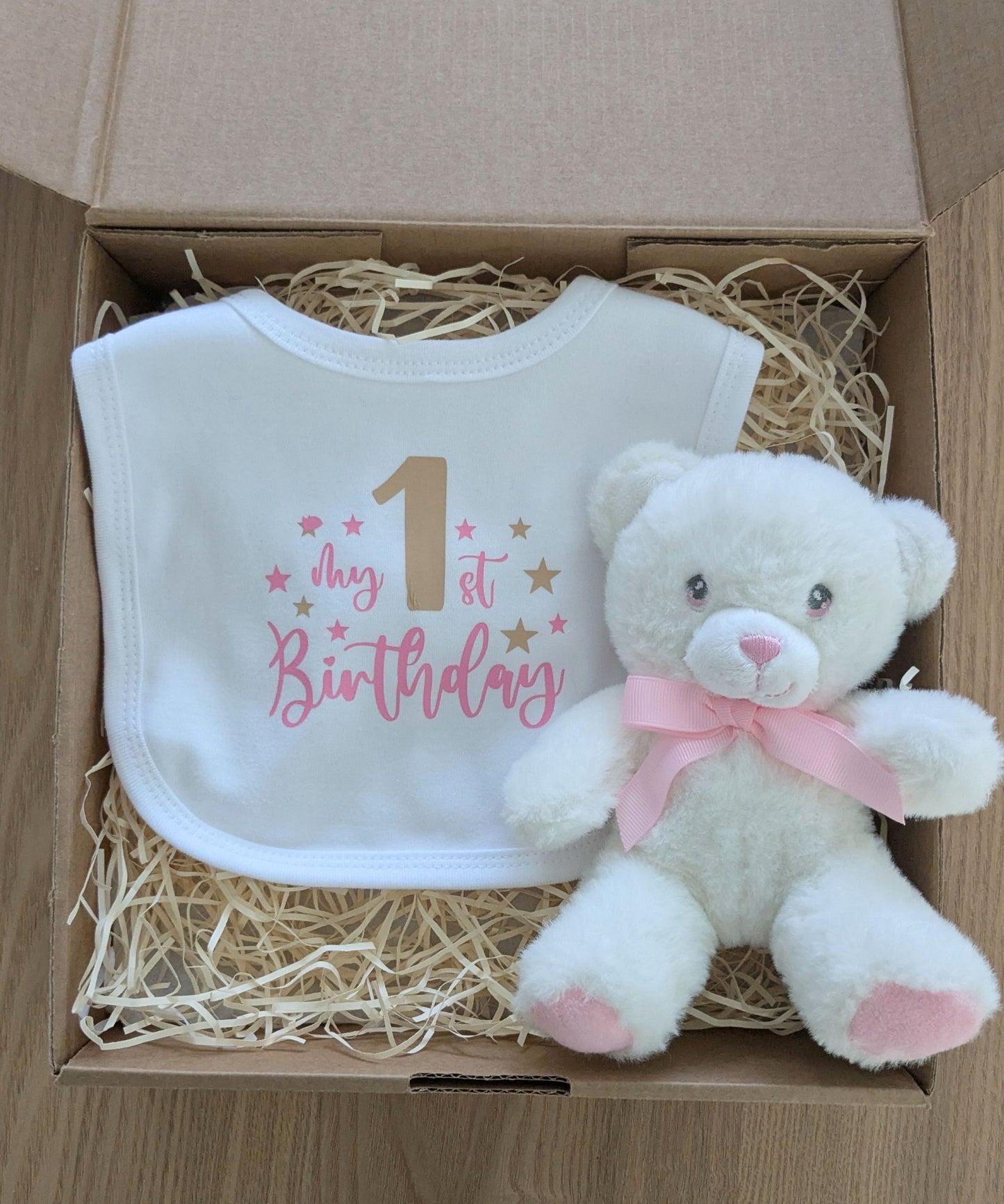 1st Birthday Gift Box - Pink with Teddy Bear