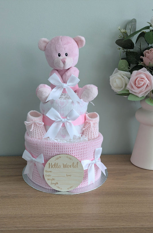 Pink Teddy Bear Nappy Cake