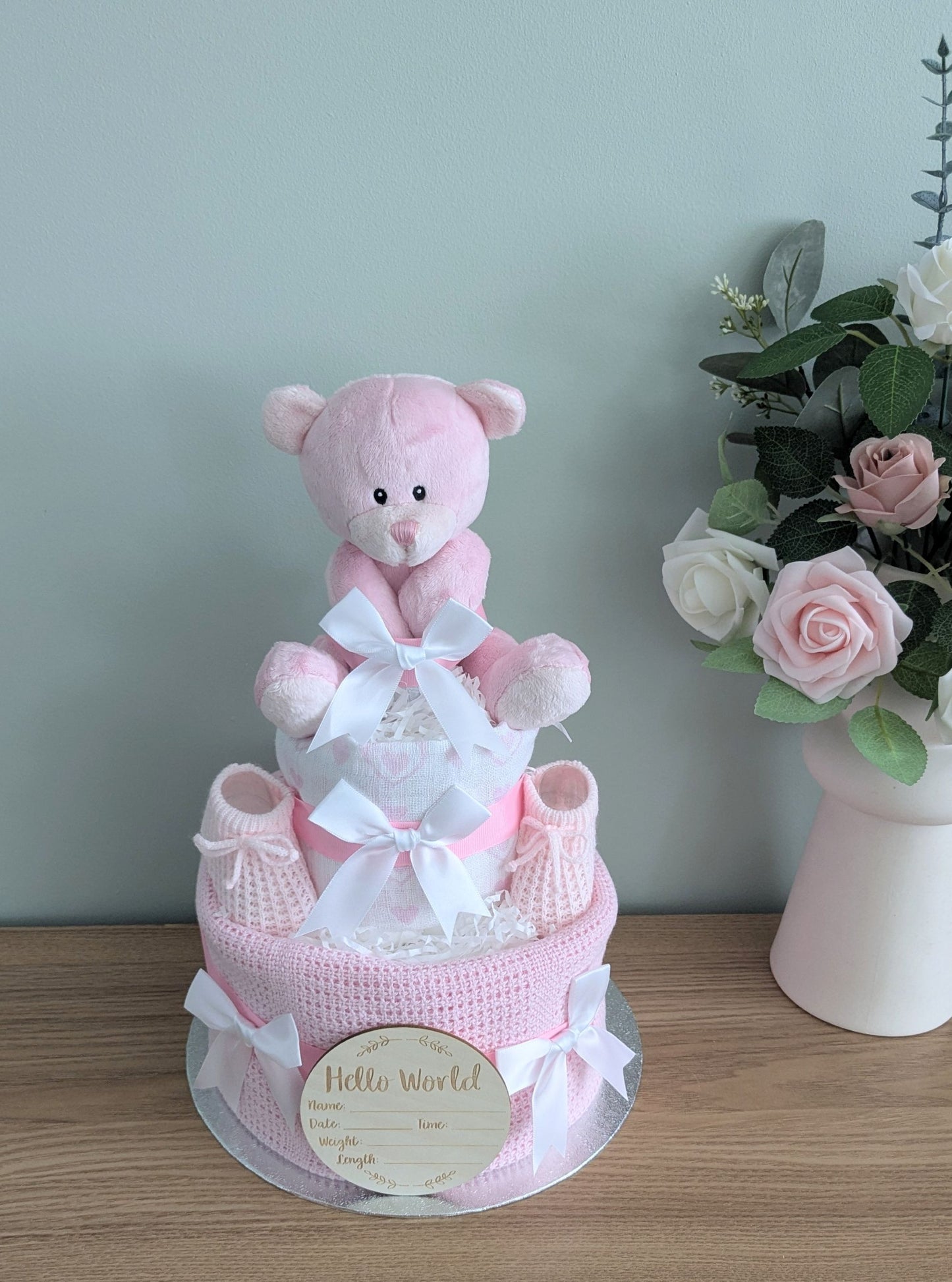Pink Teddy Bear Nappy Cake
