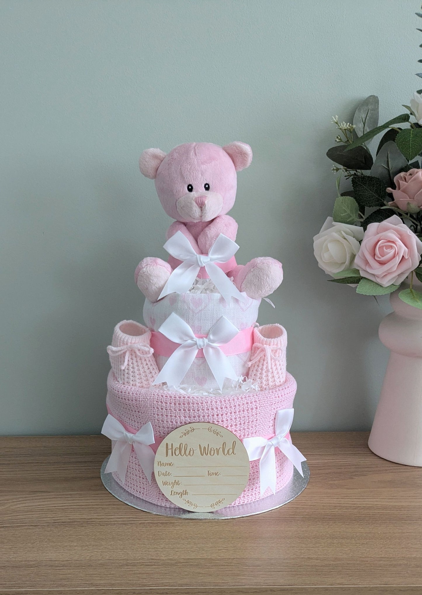 Pink Teddy Bear Nappy Cake