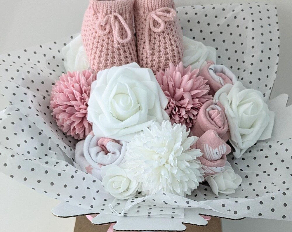 Dusky Pink Baby Clothes Bouquet - 5 piece clothing set