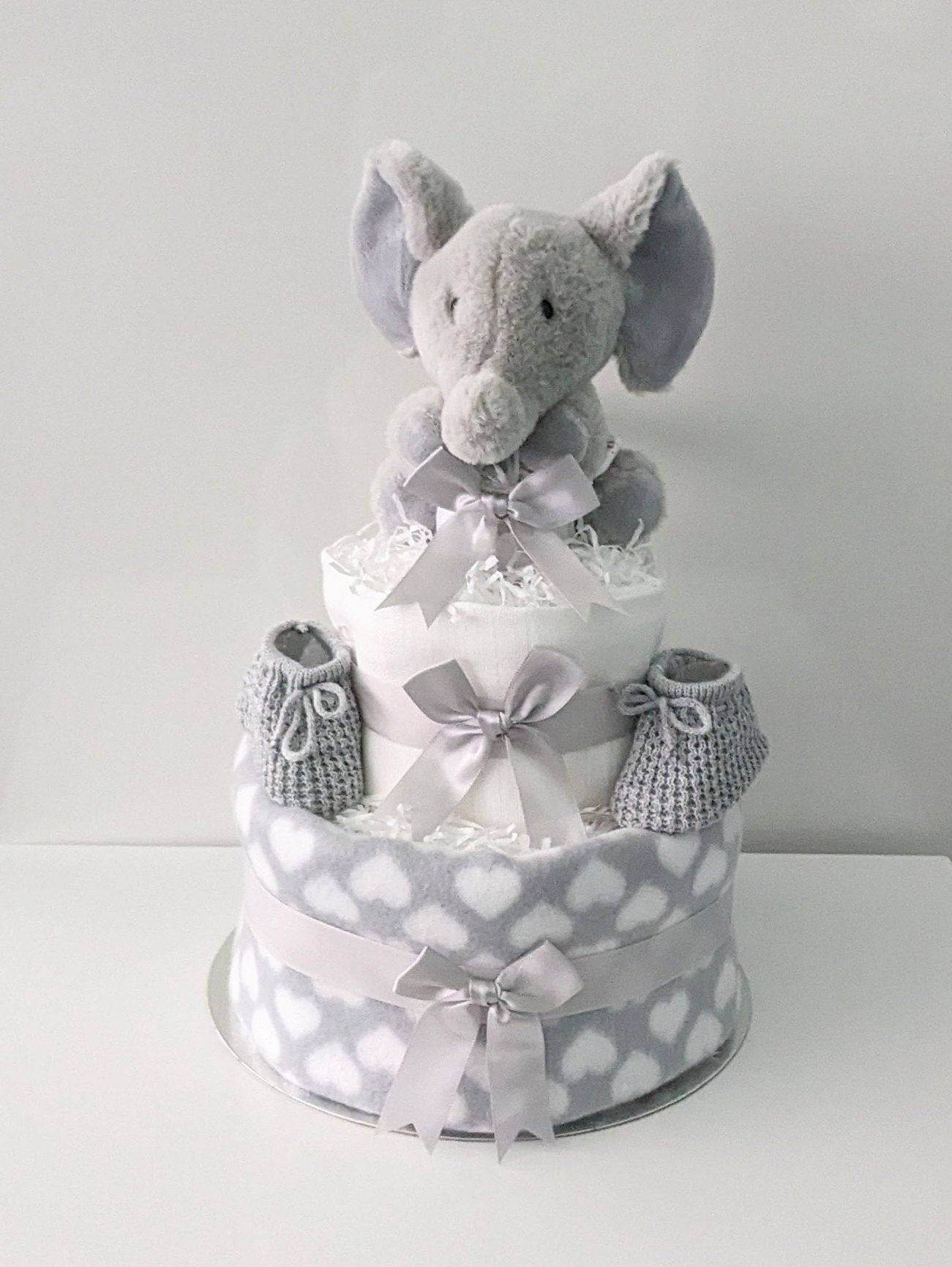 Unisex Grey  Elephant Baby Shower Nappy Cake