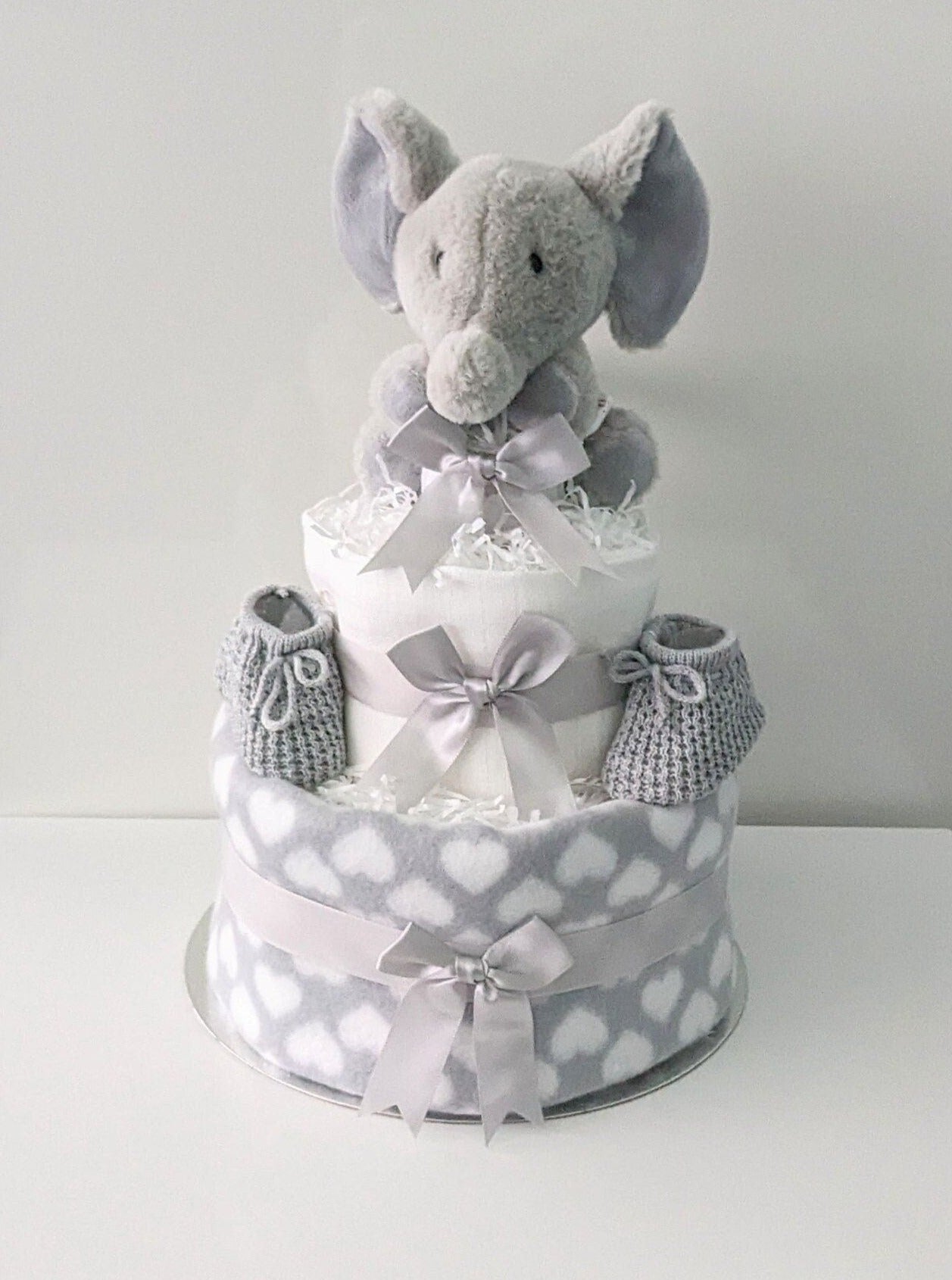 Unisex Grey  Elephant Baby Shower Nappy Cake