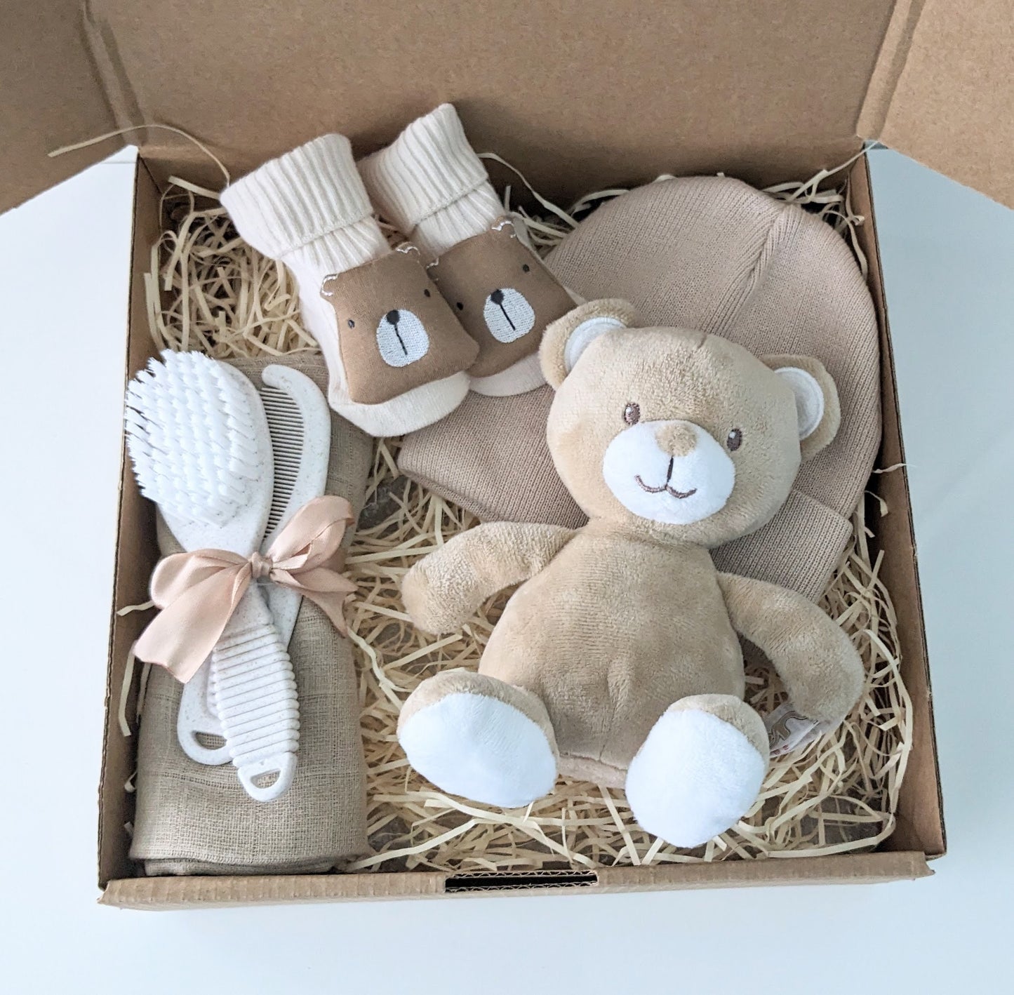 Neutral Beige Teddy Bear New baby gift box