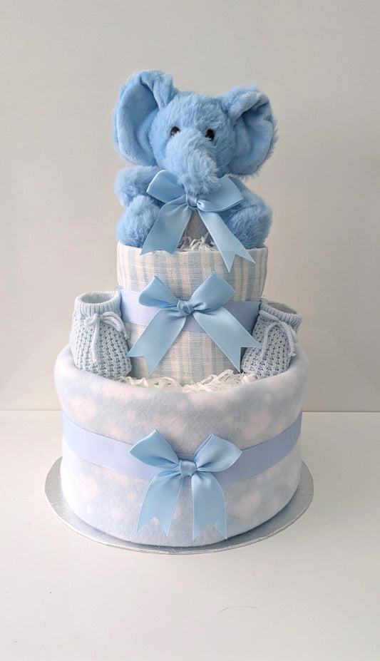 Blue Elephant Nappy Cake Baby Gift